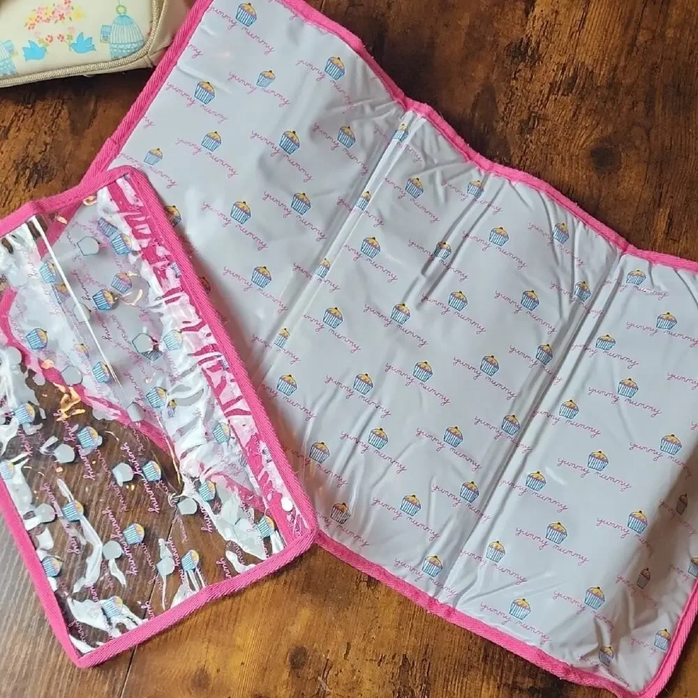 PINK LINING |‎ Yummy Mummy Cream and Brown Floral Blue Birds Baby Diaper Bag